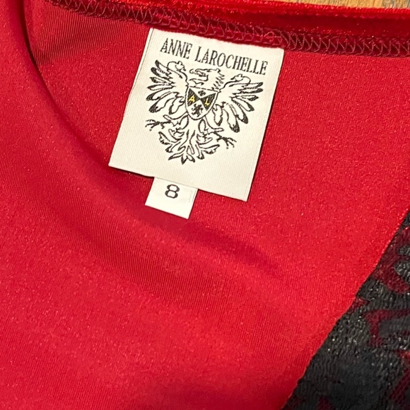 ANNE LAROCHELLE – Red Velvet & Black Lace Long Sleeve Top – Size 8 - Picture 2 of 9